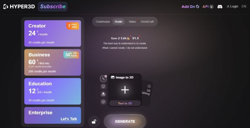Rodin AI Pricing Screenshot