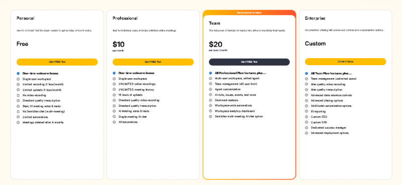 Sembly AI Pricing Screenshot