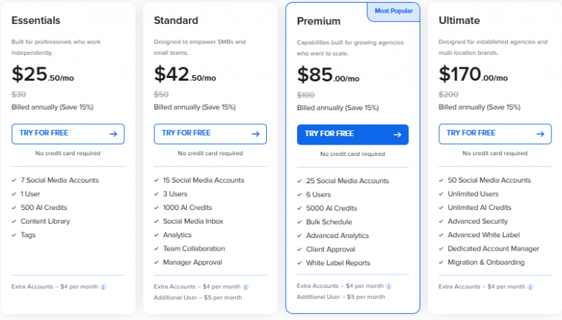 Sendible AI Pricing Screenshot