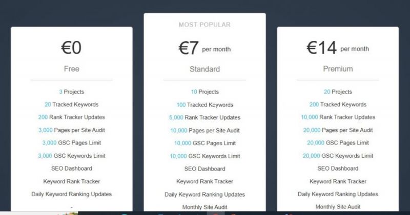 SeoPoz Pricing Screenshot