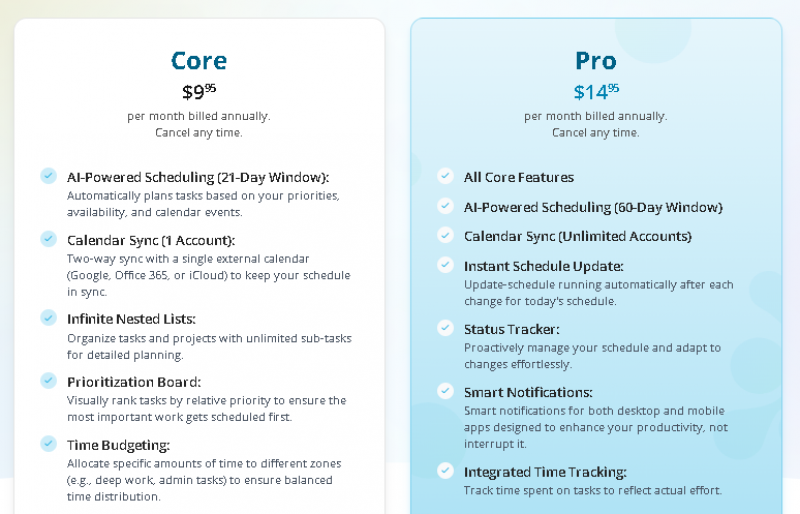 SkedPal Pricing Screenshot