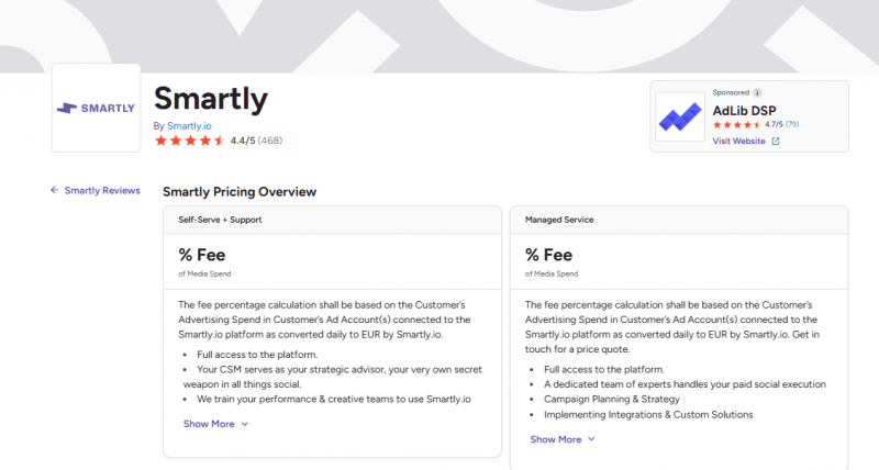 Smartly.io Pricing Screenshot