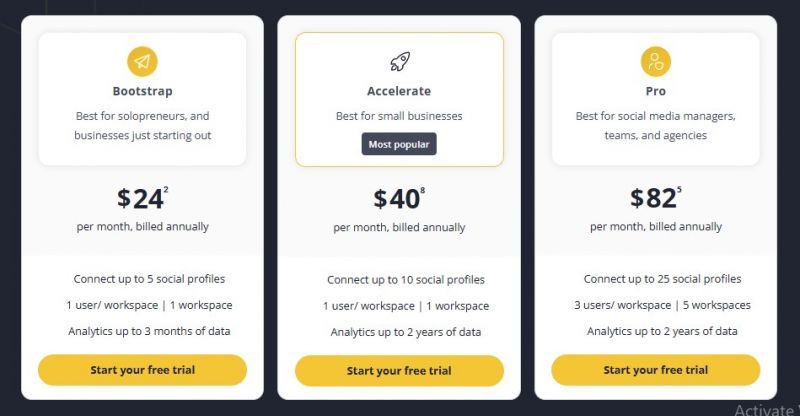 SocialBee Pricing Screenshot
