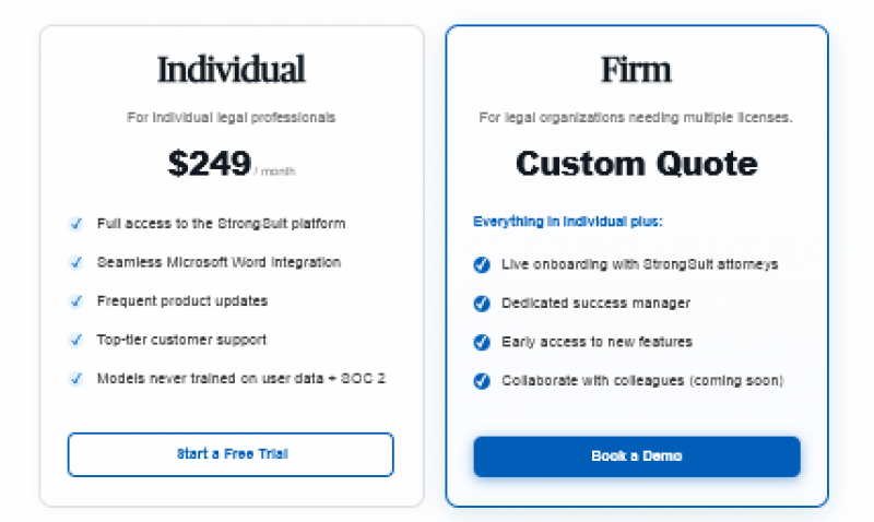 StrongSuit Pricing Screenshot