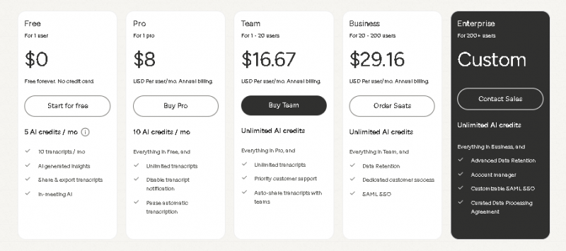 Tactiq Pricing Screenshot