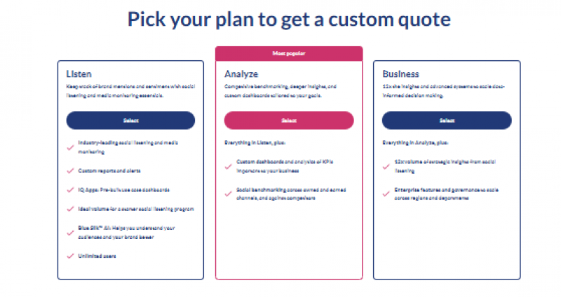 Talkwalker Pricing Screenshot