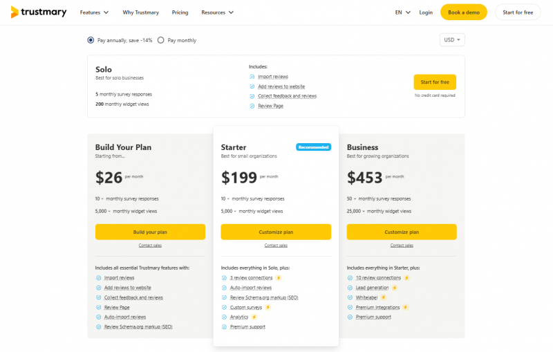 TrustMary Lead Generation Tools Pricing Screenshot