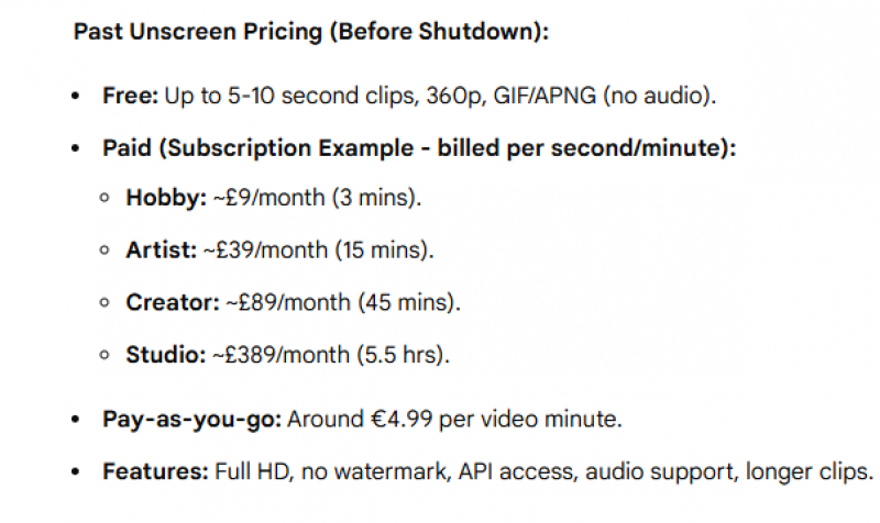 Unscreen Pricing Screenshot