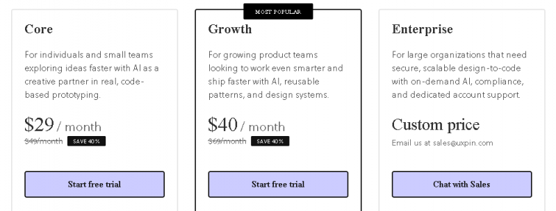 UXPin AI Pricing Screenshot