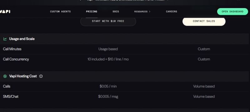 Vapi AI Pricing Screenshot