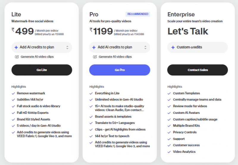 VEED.io Pricing Screenshot
