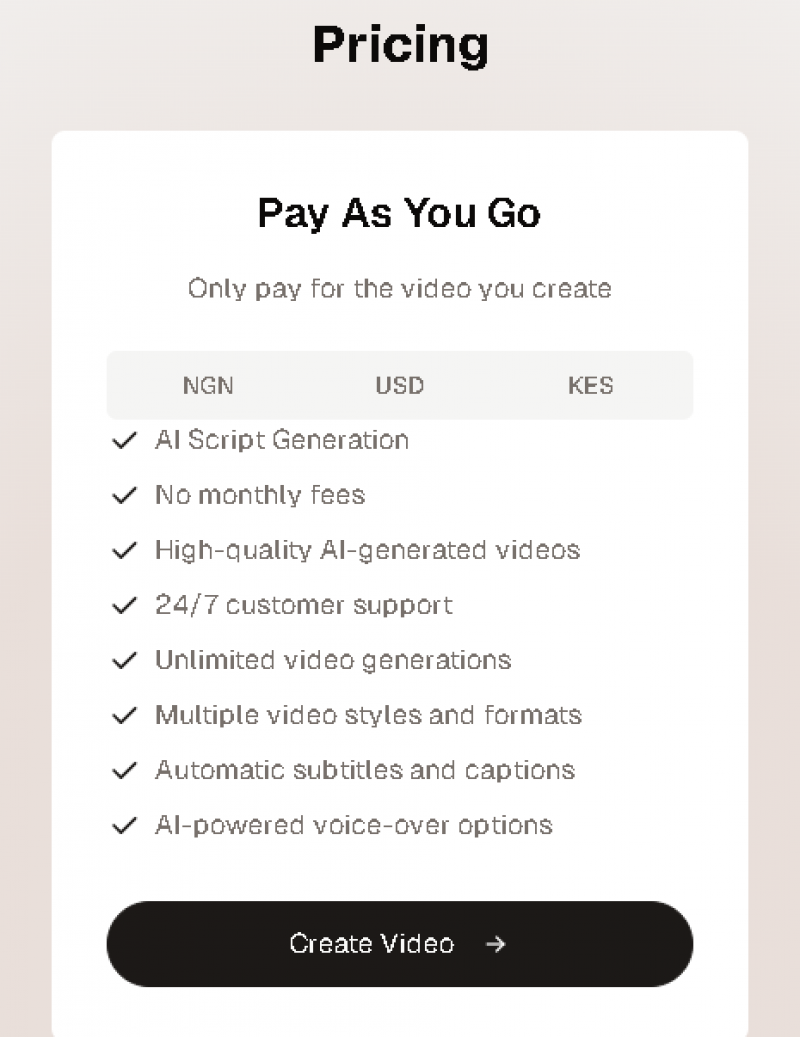 Vidyo AI Pricing Screenshot