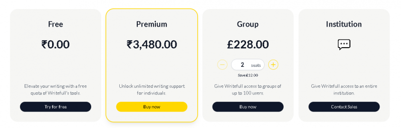 Writefull Pricing Screenshot