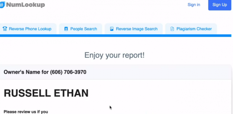 NumLookup Report